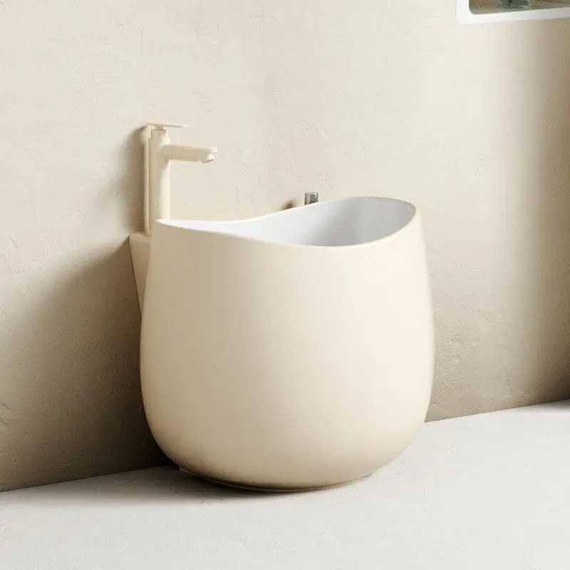 Egg-shaped cream wind small apartment balcony washing mop pool household bathroom large with faucet hole