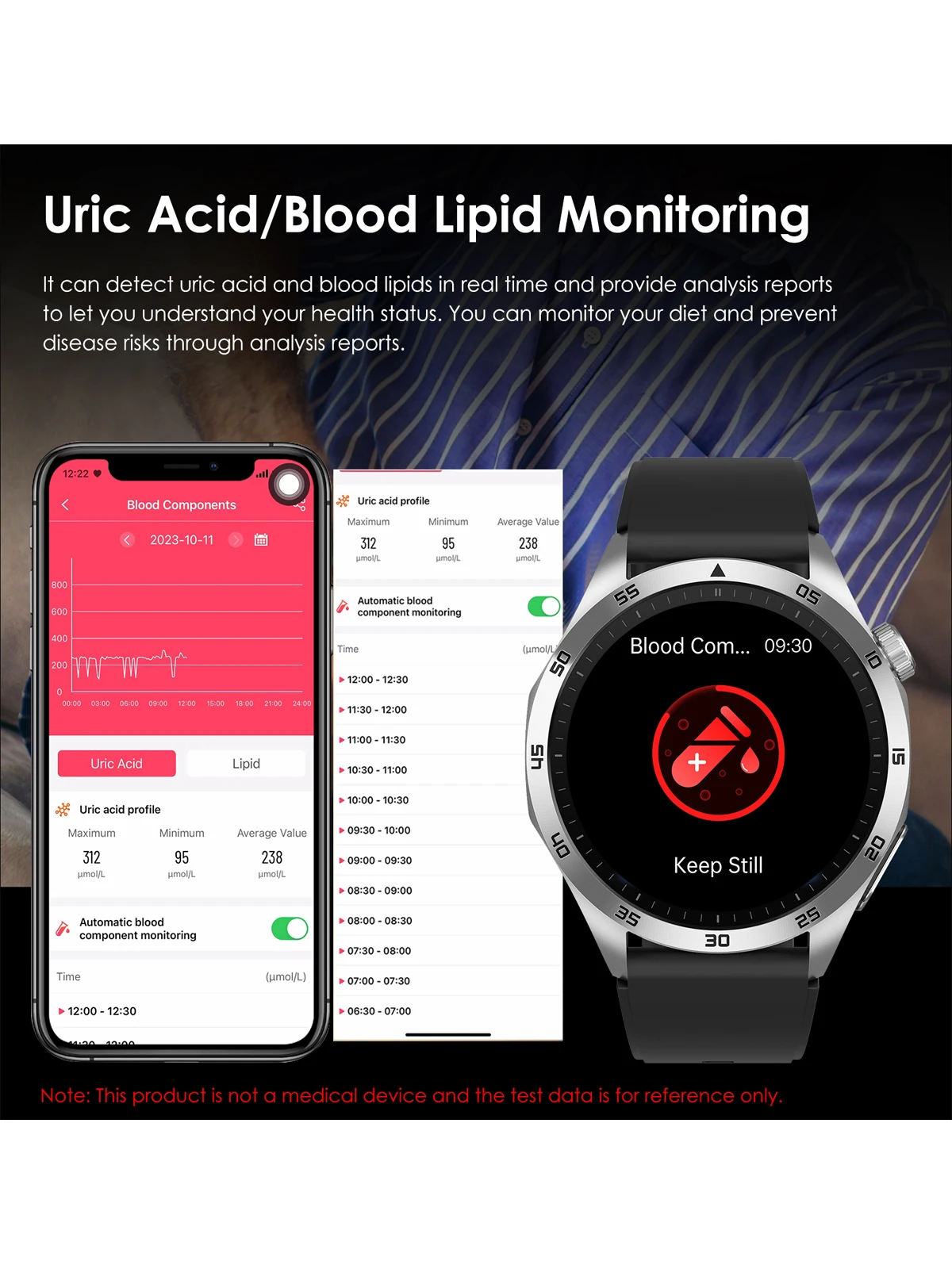 Marsyu EKG+PPG Gesundheits-Smartwatch, Blutsauerstoff, Harnsäure, Blutdruck, HD-Bluetooth-Anrufuhr für iOS und Android, Männer und Frauen