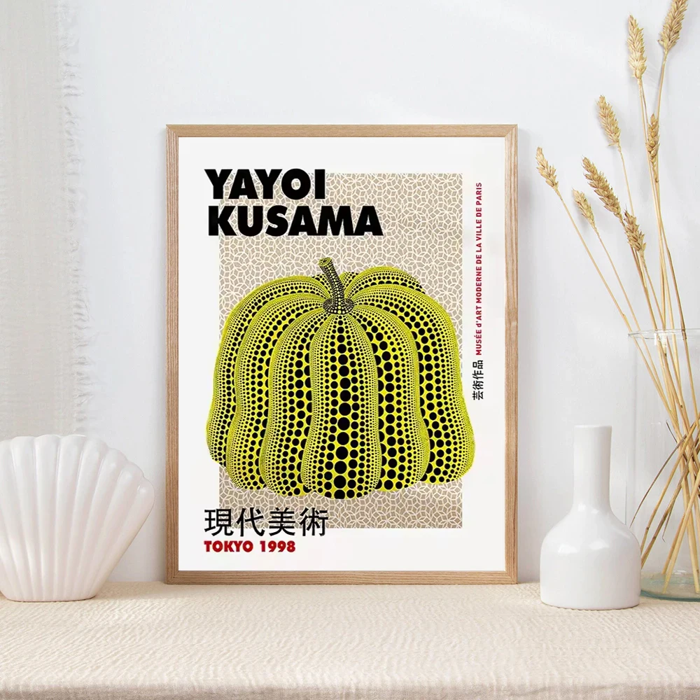 Yayoi Kusama kunstposter, abstracte tentoonstelling pompoen bloem canvas gedrukte afbeelding kunst, gebruikt voor thuis wanddecoratie, frameloos