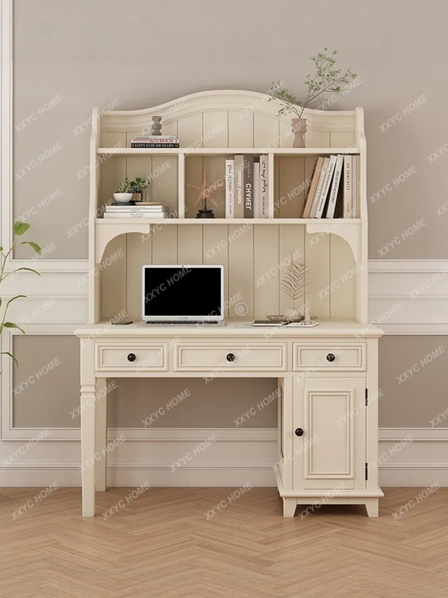 Solid Wood Desk with Bookshelf for Home Office Study Computer Desk Writing Table