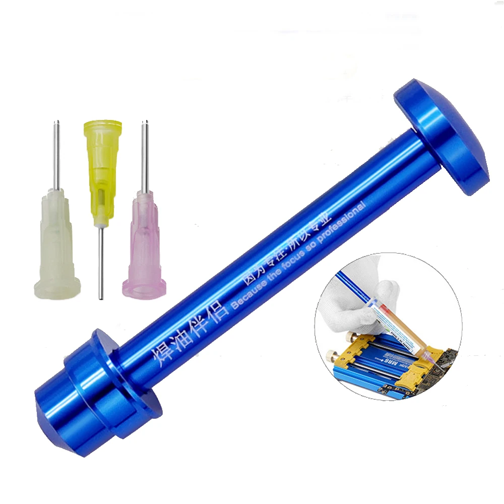 1Piece Aluminum Alloy BGA Solder Booster Paste Flux Propulsion Welding Soldering Oil Pusher UV Solder Mask Ink + 3pcs Needles