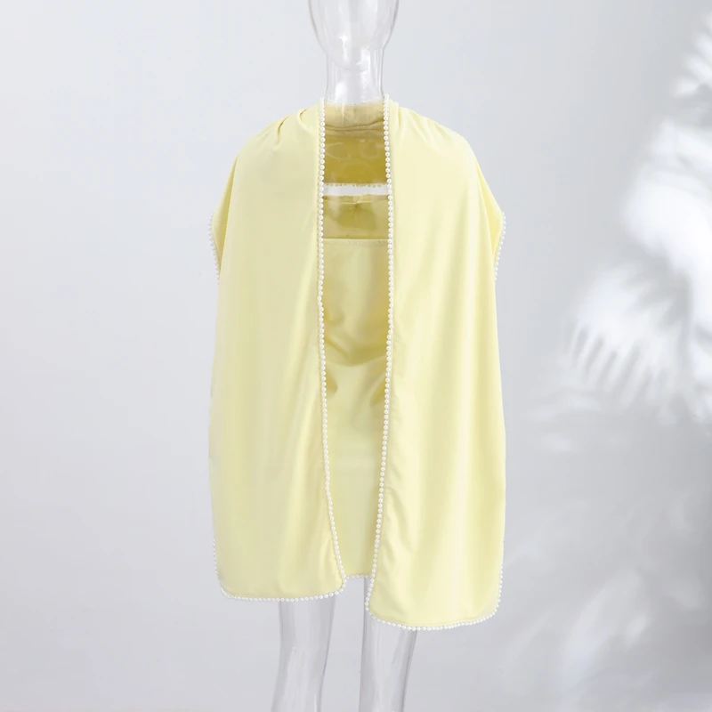 Sexy Pearl Patchwork Dress With Scarf Women Solid Sleeveless Tube Top Short Party Dresses Female 2026 Fashion Summer Robe Lady