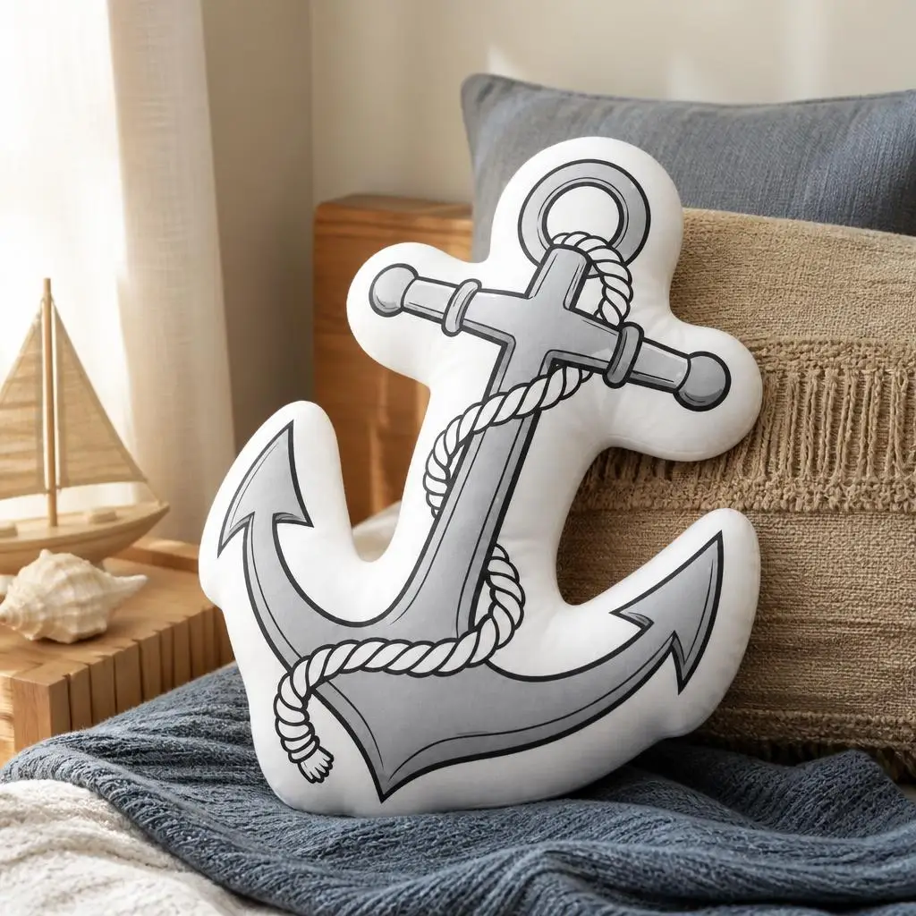 Nautical Anchor Maritime Sailor Navy Seafaring Plush Pillow Cushion Stuffed Throw Pillow Home Decor Gift Sofa Bed