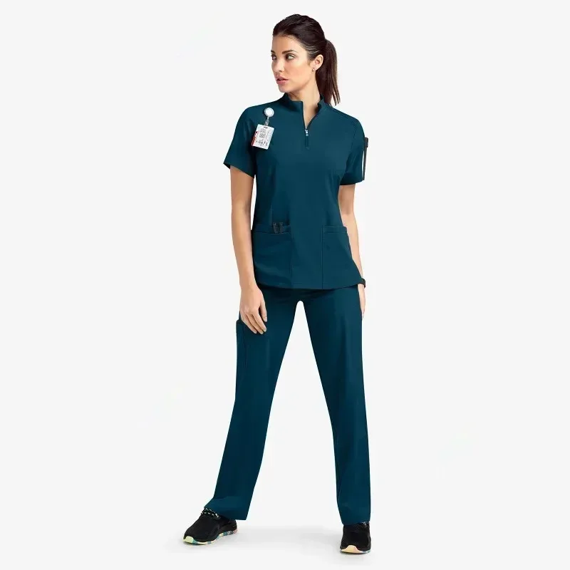 

High Quality Uniforme Medical Nurse Uniform Scrub Set Women and Men's Modern V-Neck Top and Pant Hospital Workwear Doctor Suits