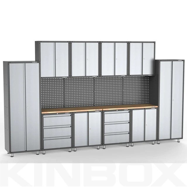 Kinbox 16 Pieces Heavy Duty Garage Organization Workbench Cabinet/Metal Garage Storage System For Workshop