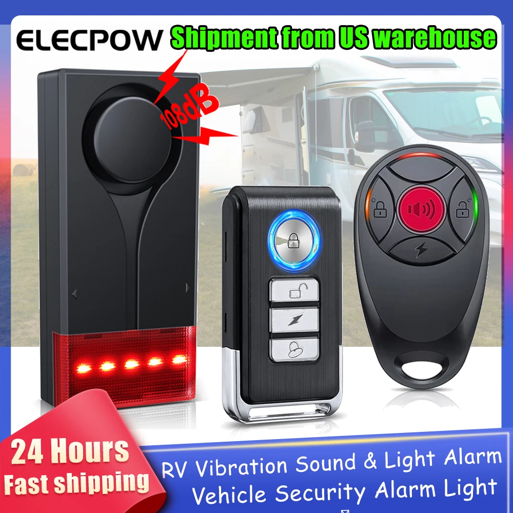 

Elecpow Беспроводная вибрационная сигнализация для автофургона со светом 108 дБ Громкая противоугонная сигнализация для дверей и окон автомобиля Велосипедная охранная сигнализация для мотоцикла