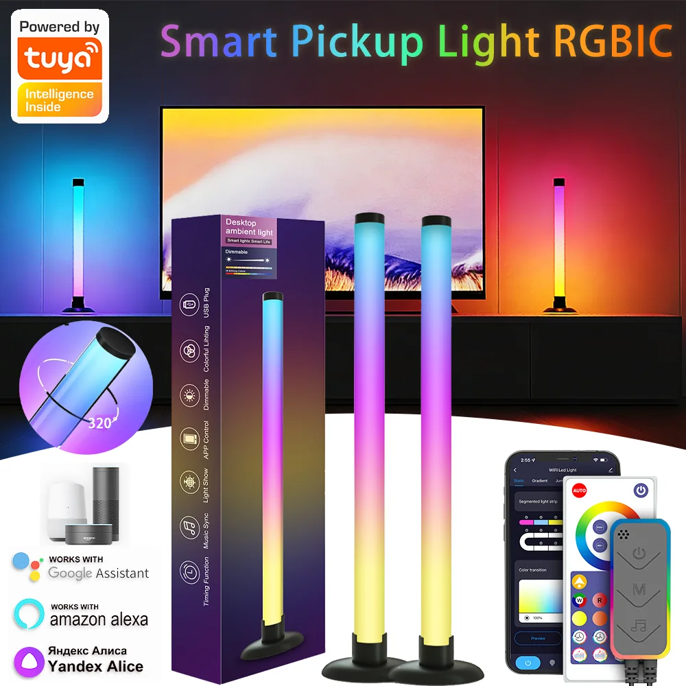 tuya-スマート-rgbic-led-シンフォニー-サウンドコントロール-ピックアップライト-320-°-テレビ、コンピュータ、ゲーム、デスクトップの装飾用のアプリ制御付き照明