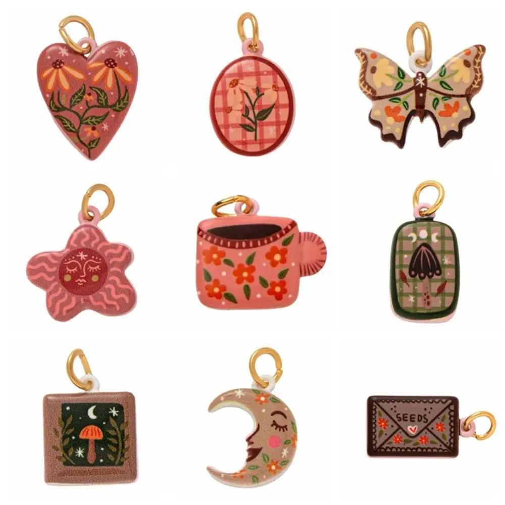 Colorful Hand-Drawn Pendant Charms Handcrafted DIY Jewelry Charms Geometric Shape Gift Necklace Making Connector Charms Making