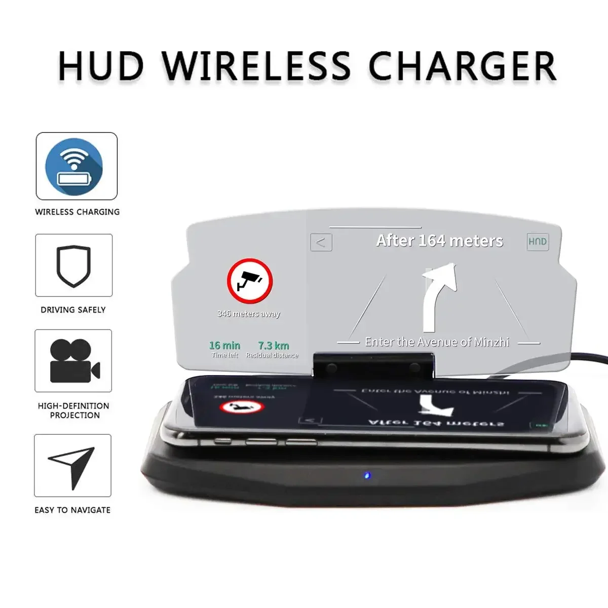 Car Hud Head-Up Display Mobile Phone stand Hud HD Car Navigation Projector Head-Up Display Wireless Charger Car Bracket 2023