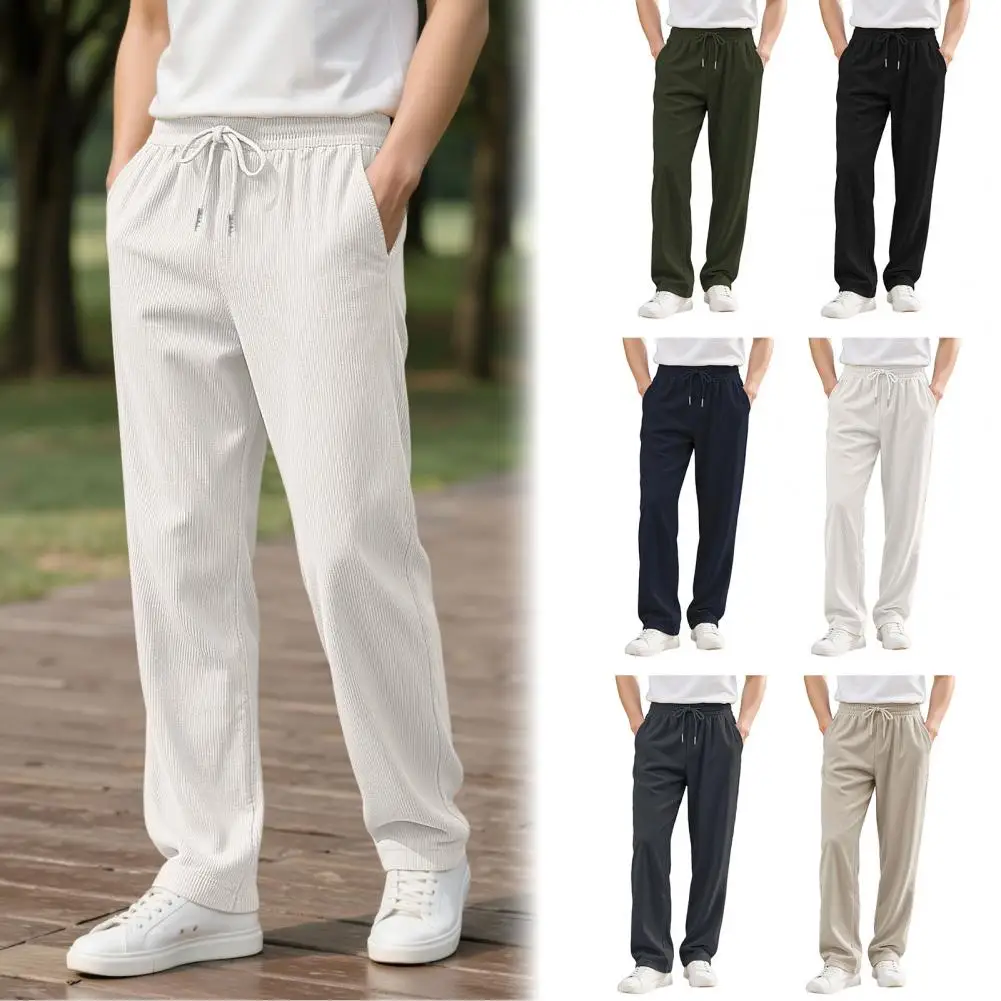 Soft Fabric Mens Pants Men's Corduroy Baggy Sweatpants Drawstring Waist Joggers Straight Leg Athletic Pants for Gym Workout