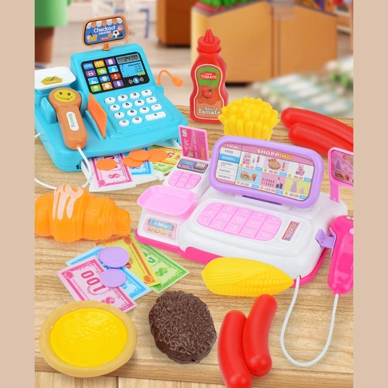 Girls Pretend Play Supermarket Toy Kid Supermarket Cash Register Toy Set Children Role Play Game Christmas Gift for Kids