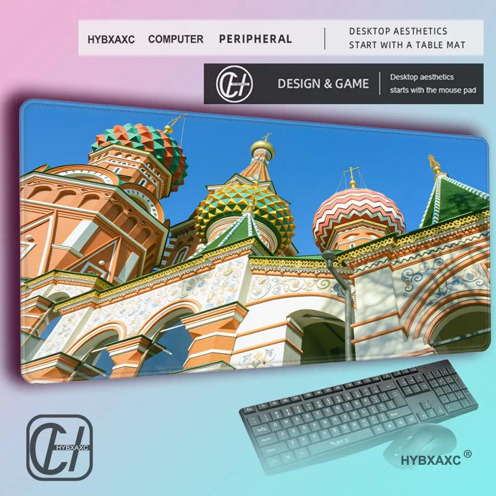 HYBXAXC Russian Church Sunset Mouse Pad, Soft Extended Gaming Desk Mat, Colorful Dome Building Themed Non-Slip Keyboard Pad