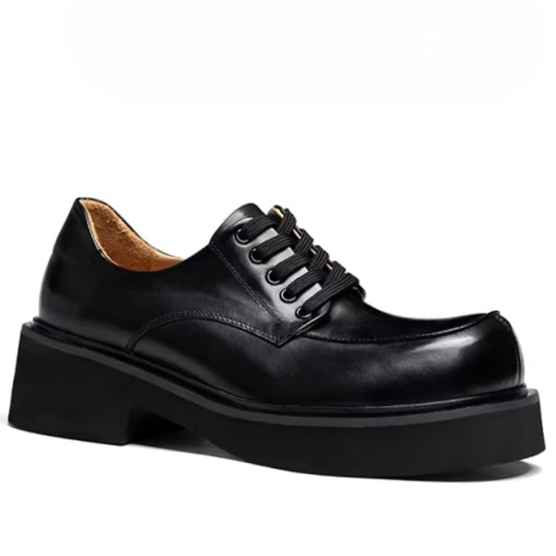 

Cowhide Derby Shoes for Men's England Original Design Height Increasing Shoes Genuine Leather Comfortable Platform Casual Shoes
