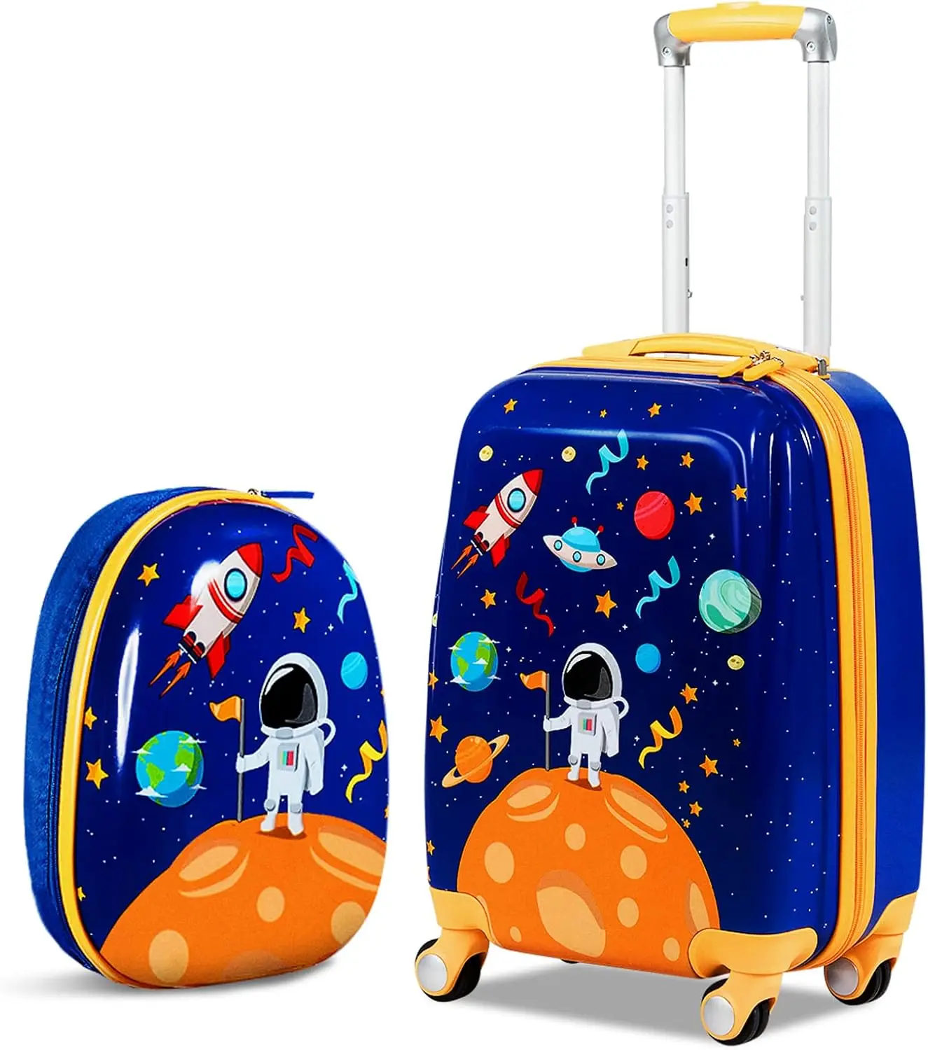 

Комплект детской ручной клади из 2 предметов: тележка с твердым корпусом 18 футов и рюкзак 12 футов, чемодан на колесиках для мальчиков и девочек (астронавт)