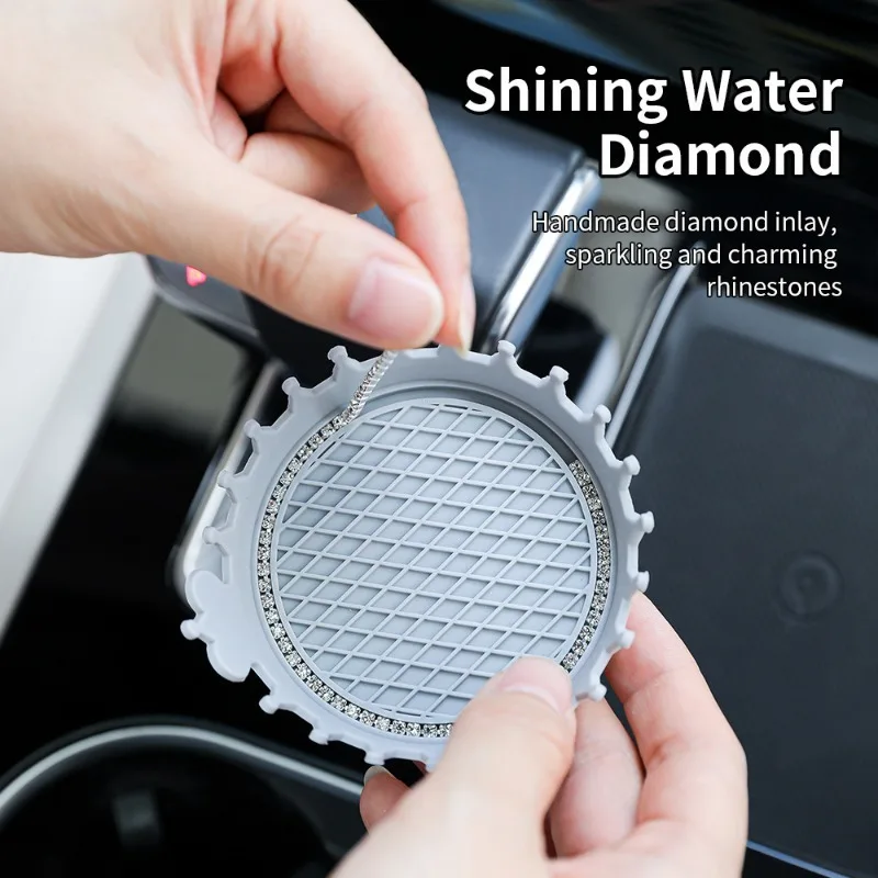 Car Coasters Non-Slip Insert Water Bottle Holder Pads Rhinestone Dustproof Automotive Interior Accessories Universal Car Storage
