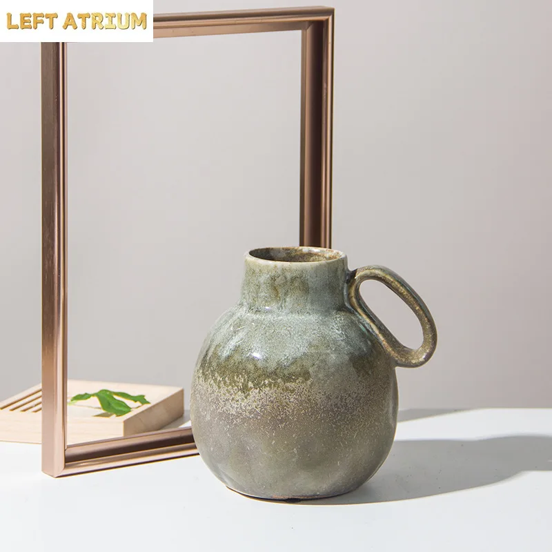 Retro Glaze Ceramic Vase - Kintsugi-Inspired Crackle Vase for Nordic Home Decor, TV Console & Entryway Table Centerpiece