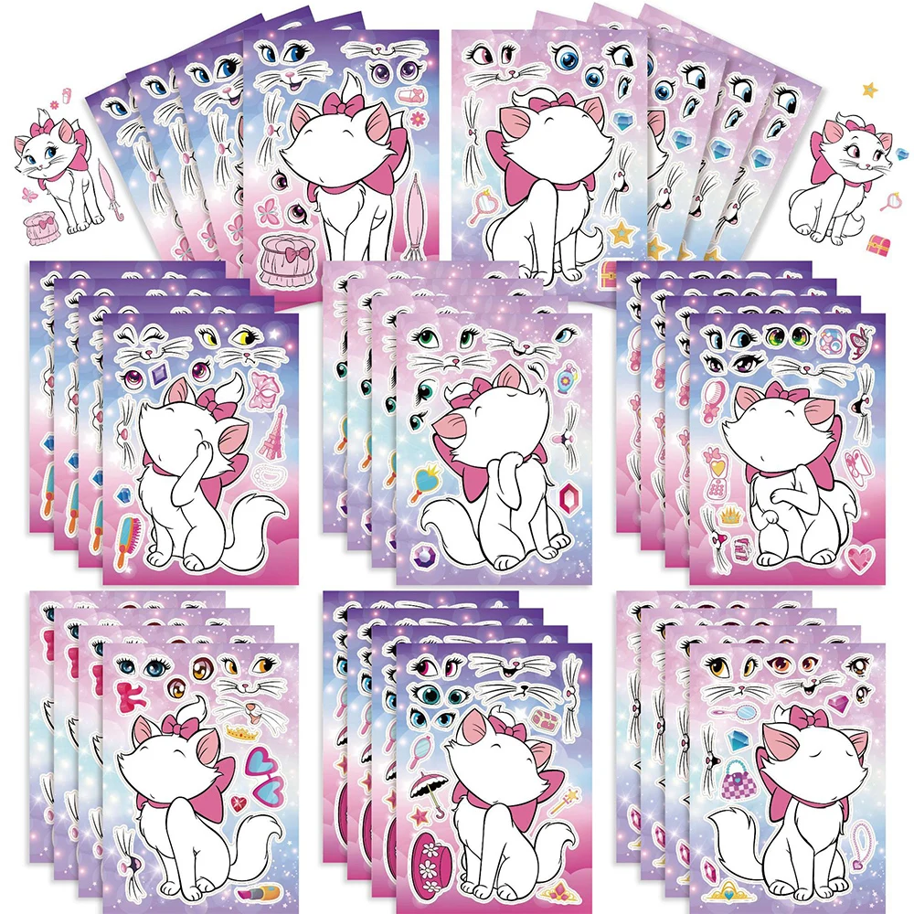 

8/16Sheets Disney The AristoCats Children Puzzle Stickers Game Make a Face Assemble Jigsaw Kid Education Toy Sticker Party Favor