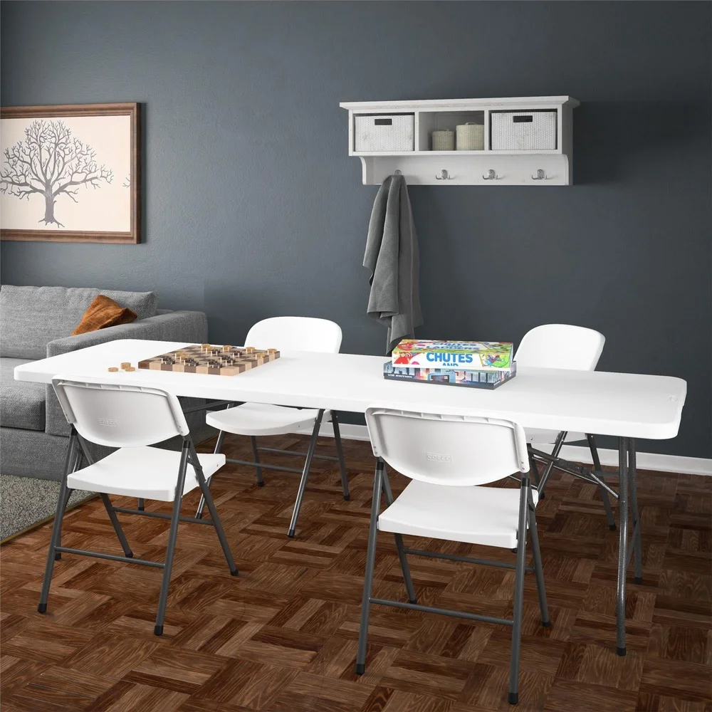 Mesa dobrável de 8 pés, à prova d'água, fácil limpeza, portátil, uso interno e externo, estrutura de aço resistente, design que economiza espaço