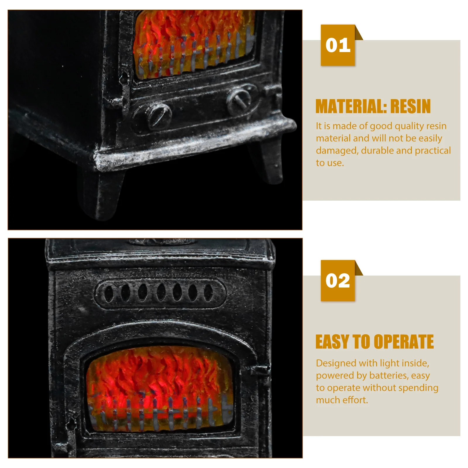 

Resin Fireplace Ornaments Mini House Accessories Dollhouse Decor Light Micro Landscape Props Miniature Chimney Small