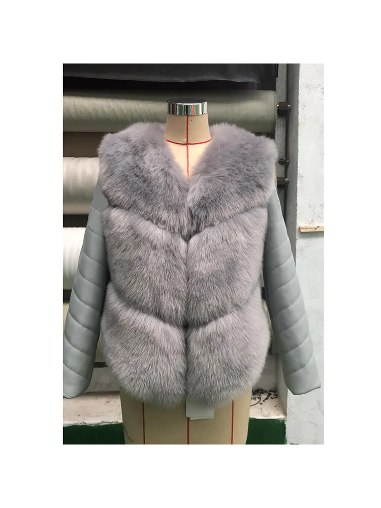 Kurtka europejska amerykańska modna miejska ze sztucznego futra, łączona ze skóry PU, złota, camel, wykwintna, elegancka, do pracy, wygodna, ciepła, na randkę