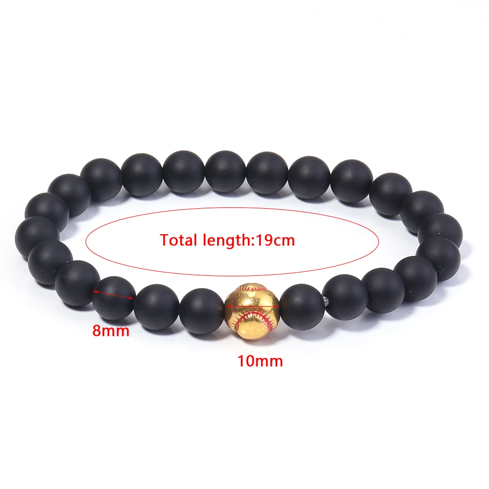 1pcs/lot Fashion Copper Baseball Beads Natural Stone Beads Bracelet Chains Elastic Rope Men's Bracelet For Men Jewelry Gifts ﻿