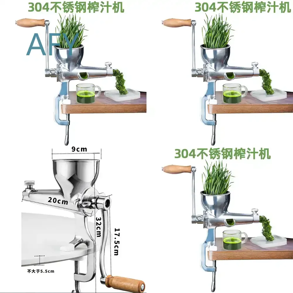 Manual Juicer for Wheatgrass Celery Orange Ginger Pomegranate Home Use 304 Stainless Steel Hand Crank Juice Extractor for
