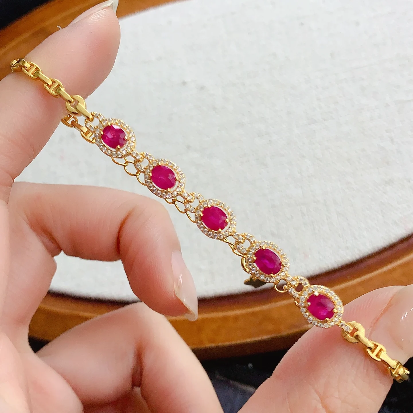 Luxury Natural Ruby Bracelet for Wedding 5x4mm Genuine Ruby 925 Silver Bracelet Silver Fine Jewelry with Gold Plating