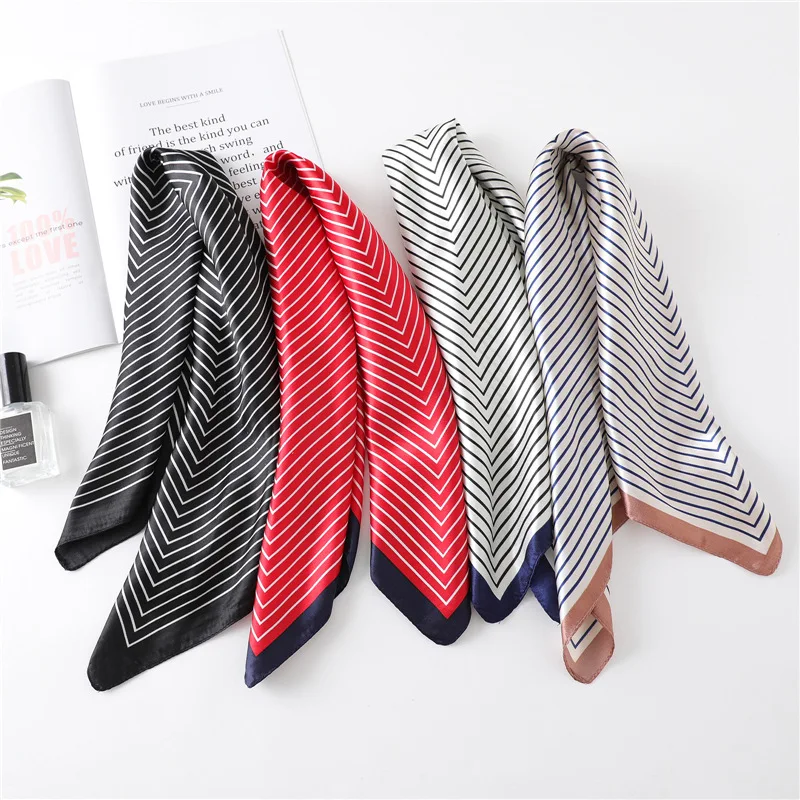 Simple striped scarf for women, OL commuting style versatile decorative neckerchief 60X60cm small square scarf