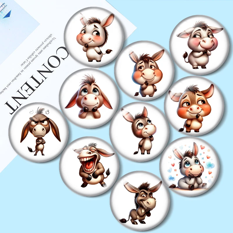 Funny Cartoon Donkey 12/18/20/25mm glass cabochon  bracelet pendant rings for jewelry demo earrings back Making findings