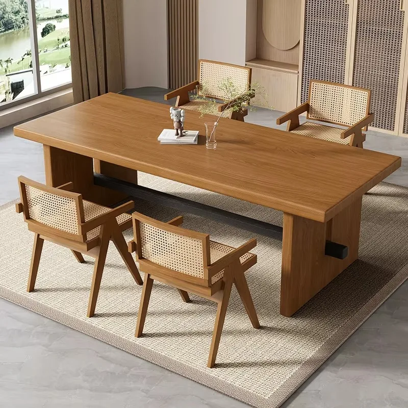 Designer Wooden Floor Table Oilproof European Luxury Modern Dining Table Living Room Design Mesas De Comedor Furniture Home