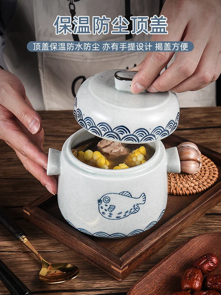 400ml Double Ear Water Ceramic Separated Stew Bowl Bird's Nest Egg Bowl