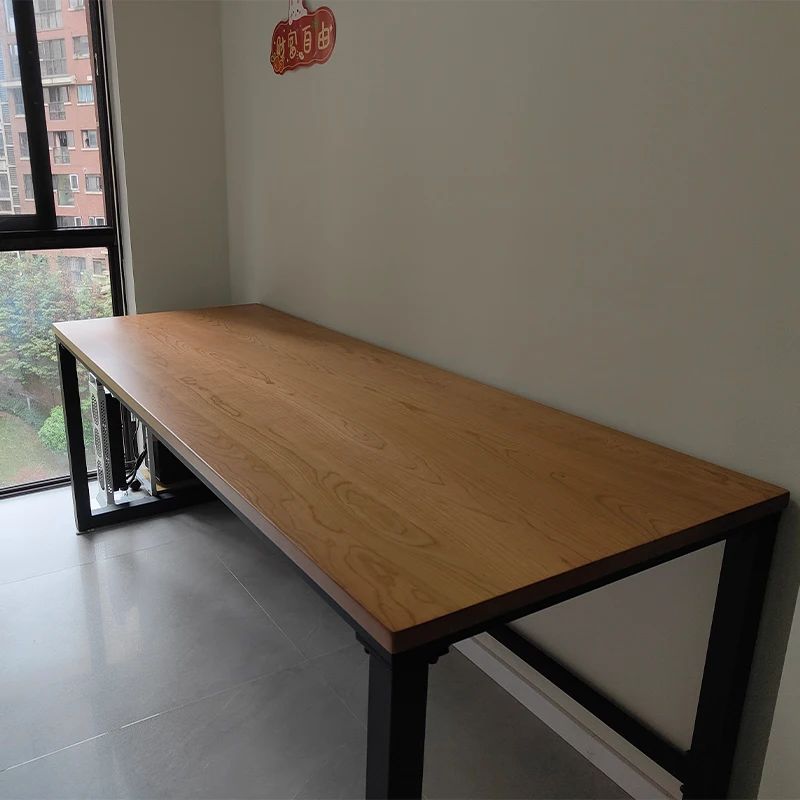 

Solid wood computer desk simple modern wrought iron desk home workbench black walnut dining table desk conference table