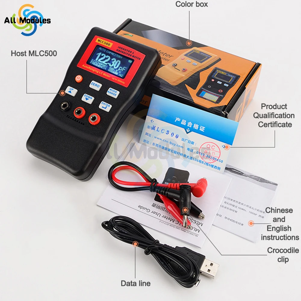 MLC500 LCD High Exactness Capacitor Meter Professional Measuring Capacitance Resistance Capacitor Circuit Tester