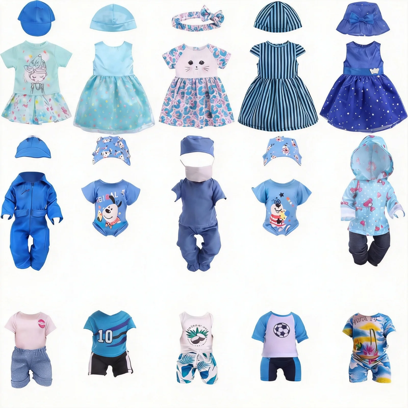 25 roupas de boneca série azul vestido acessórios de bebê roupa casual ajuste 43 cm boneca de bebê 18 polegadas boneca americana menina, geração