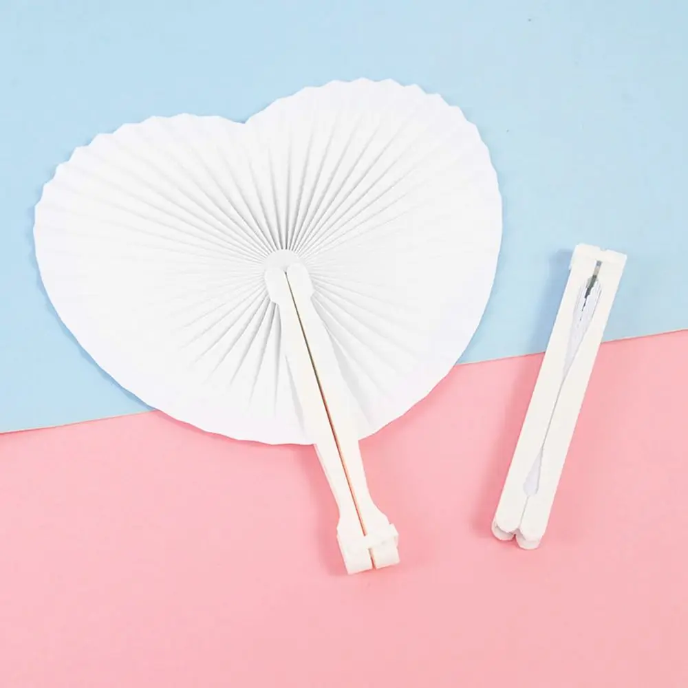 Round White Handle Anniversary Birthday Wall Decor Handheld Practice Calligraphy Fan Folding Fan Toy Fan Craft Fan Paper Fan