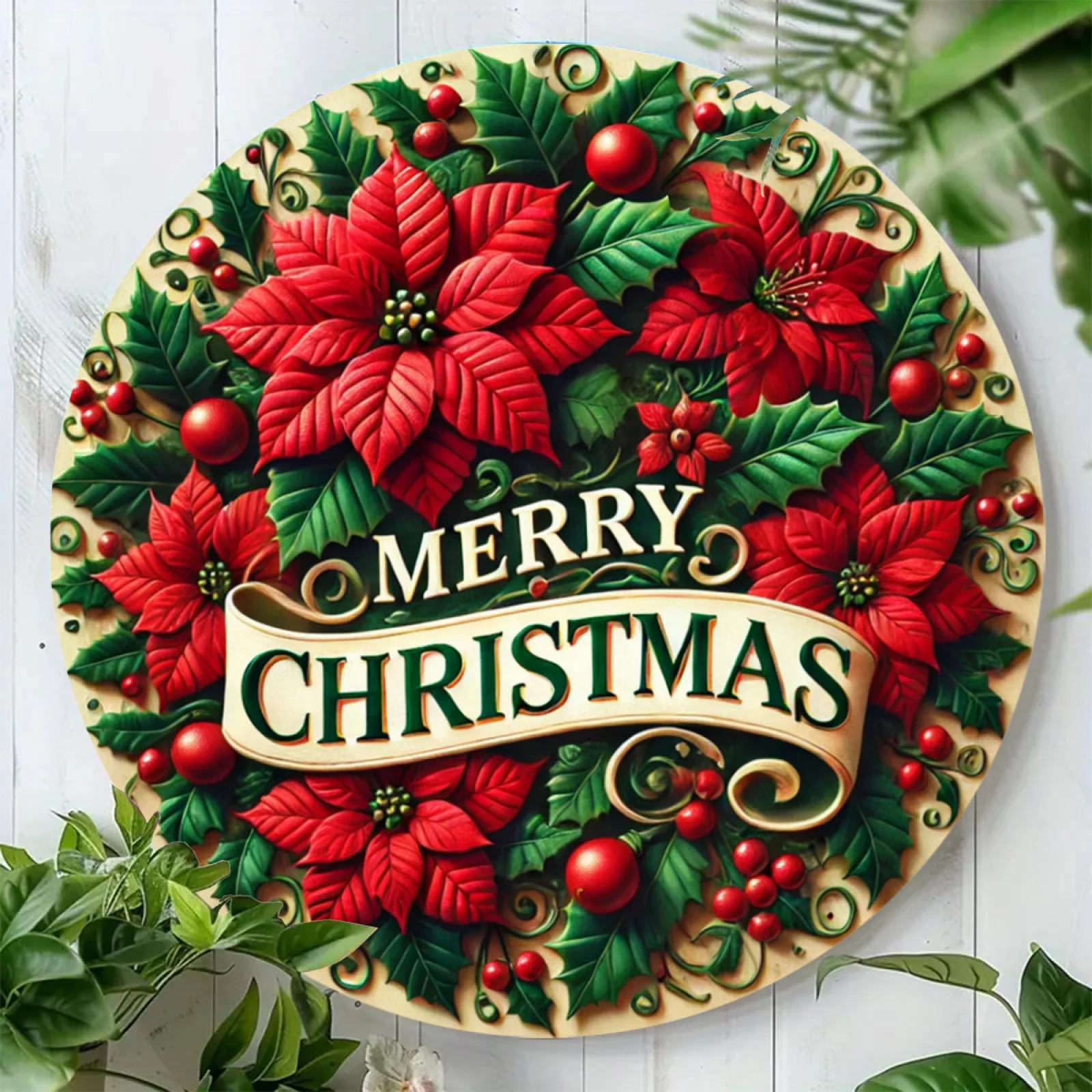 [1 Stück Frohe Weihnachten Wandkunst] 1 Stück Vintage Frohe Weihnachten Runde Aluminium Wandkunst, 7,8 Zoll, langlebiges Metallschild, einzigartiges Design,