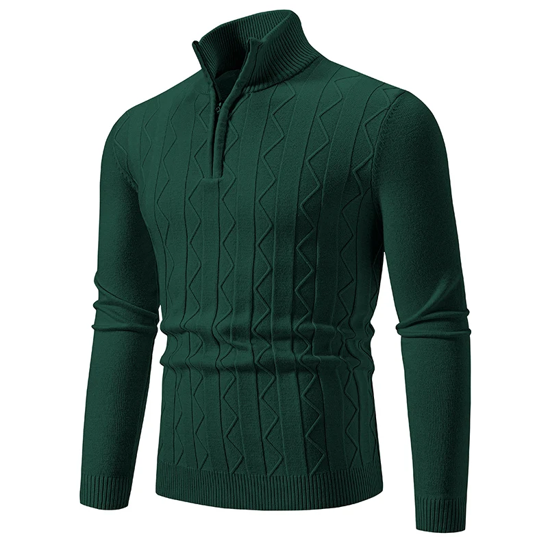 Spring New Arrival Men Pullover Men's Geometric Wave Half Zipper Sweaters Autumn Casual Solid Color Warm Turtleneck Sweater