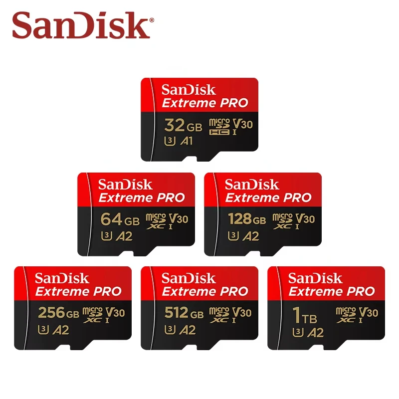Sandisk Extreme PRO Micro SD Card 128GB 256GB U3 4K V30 A2 Class 10 Flash Card 512GB 64GB MicroSD/TF Card for Phone Camera