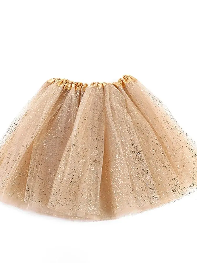 Children\'s fashion show Golden Princess dress Cute little girl performing gauze hot mesh solid color Polyester dance tutu skirt