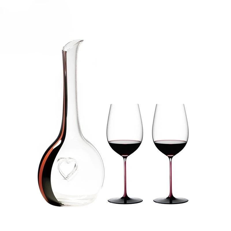 Hand blown red collar, multi-red wine glass, red blessing decanter set