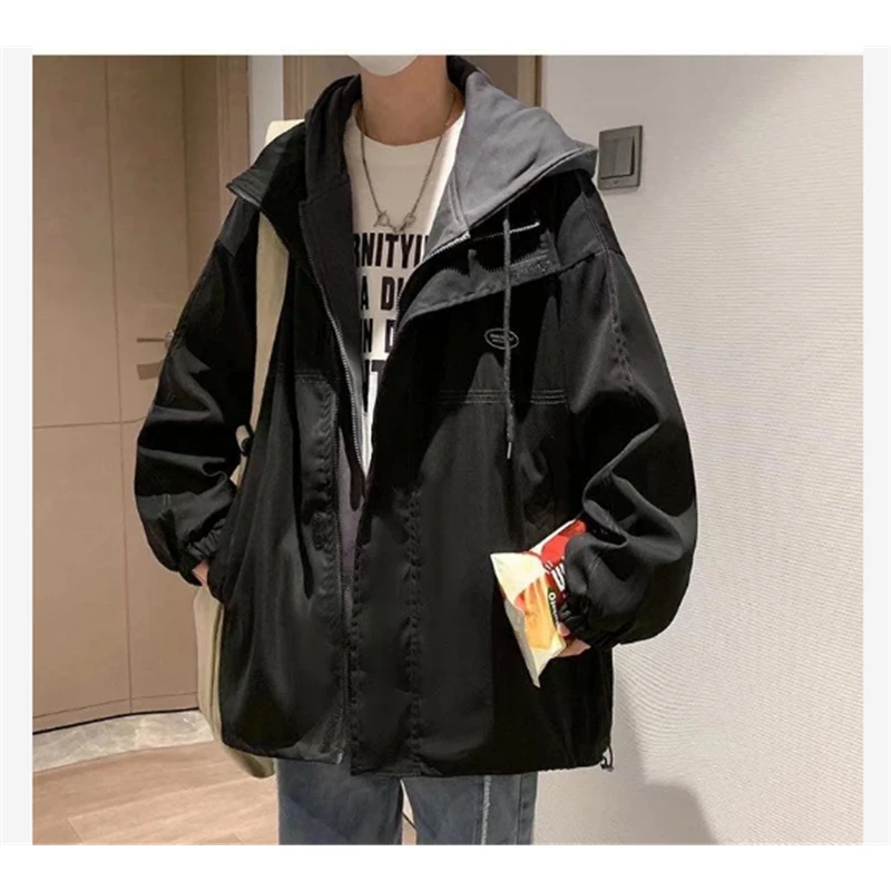 2023 Spring Autumn Men's Jackets Hooded Coats Casual Male Hoodies Loose Tops Fake Two Pieces Jacket Coat