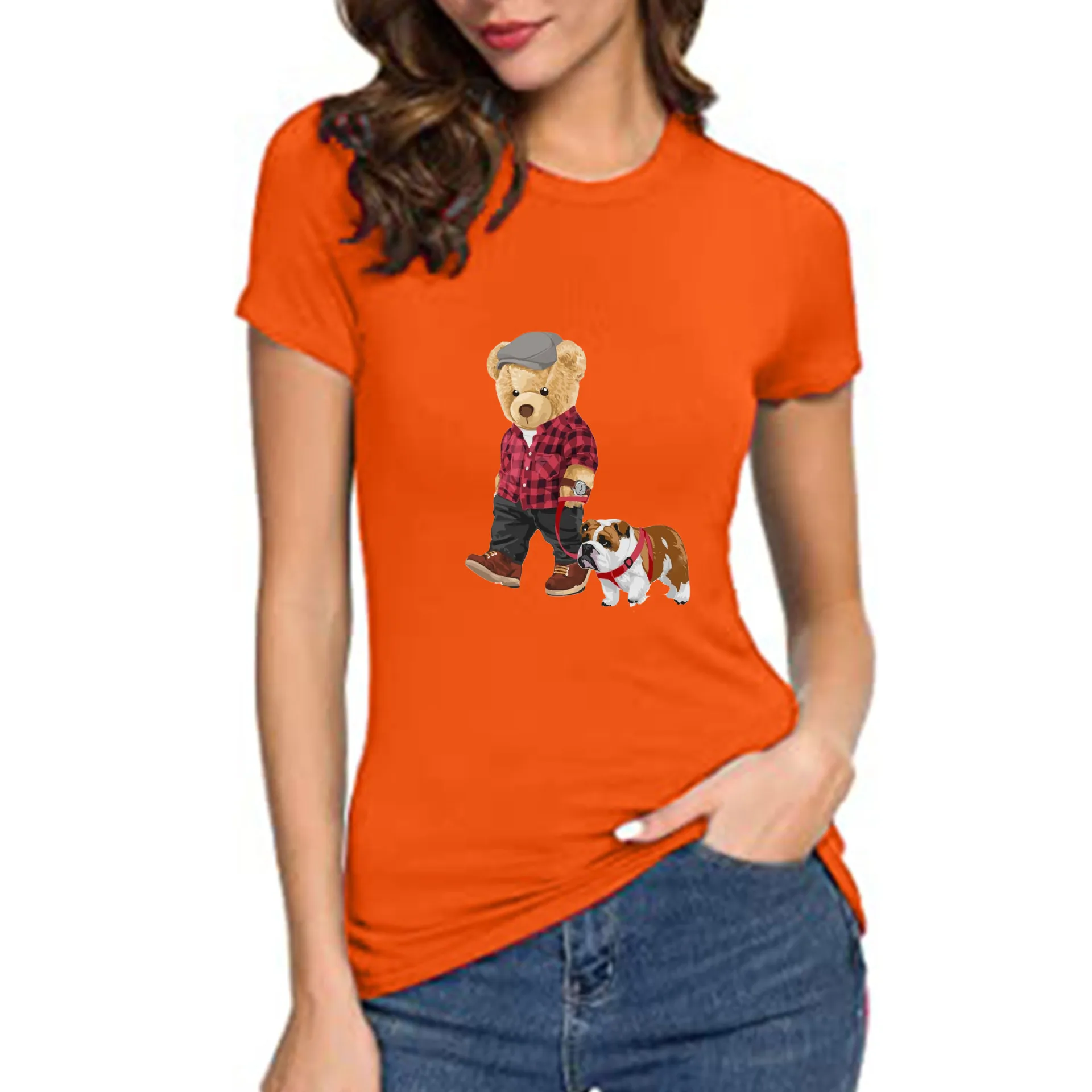 100% Cotton Bear Walking Top T-shirts Summer 2022 T-shirts Women's Short Sleeve O-neck T-shirts Unisex Fashion Oversized T-shirt