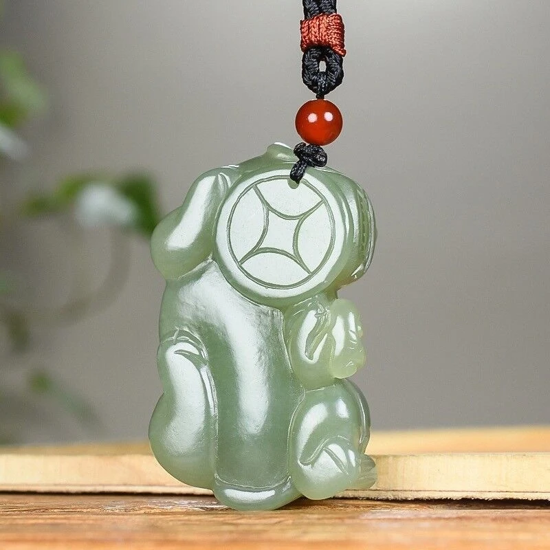 Hetian Jade Pendant Necklace Men and Women, Jadeite, Large Pixiu Amulet, Lake Green