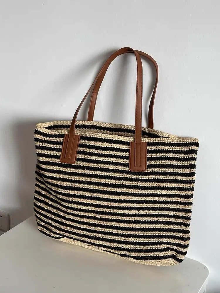 Fashion High Quality Handmade Raffia Straw Beach Tote Handbag Large Capacity Lady Summer Hollow Out Luxury Designer Shoulder Bag