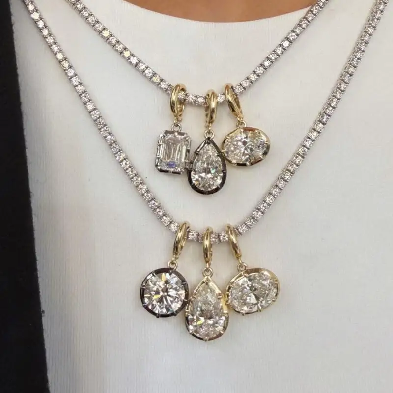 1PC Women's Geometric White Zircon Pendant Bead Chain Necklace Gold Color Plated Simple Daily Jewelry Gift.