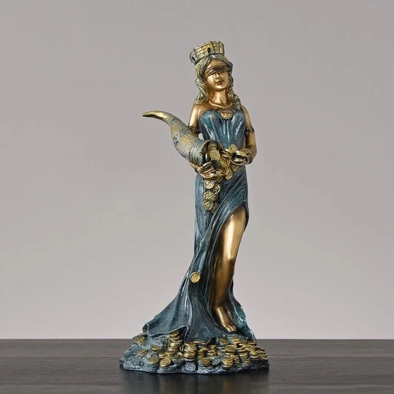 

Large Size Resin Blinded Greek Wealth Goddess Fortuna Figurine Plouto Lucky Fortune Sculpture Office Gift Home Decor