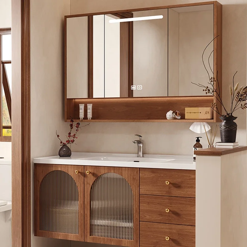 نسخة طبق الأصل خزانة حمام مرآة ريفي الغرور خزانة حمام بالوعة الحديثة الجمالية الشمال Gabinete أثاث فريد من نوعه #6