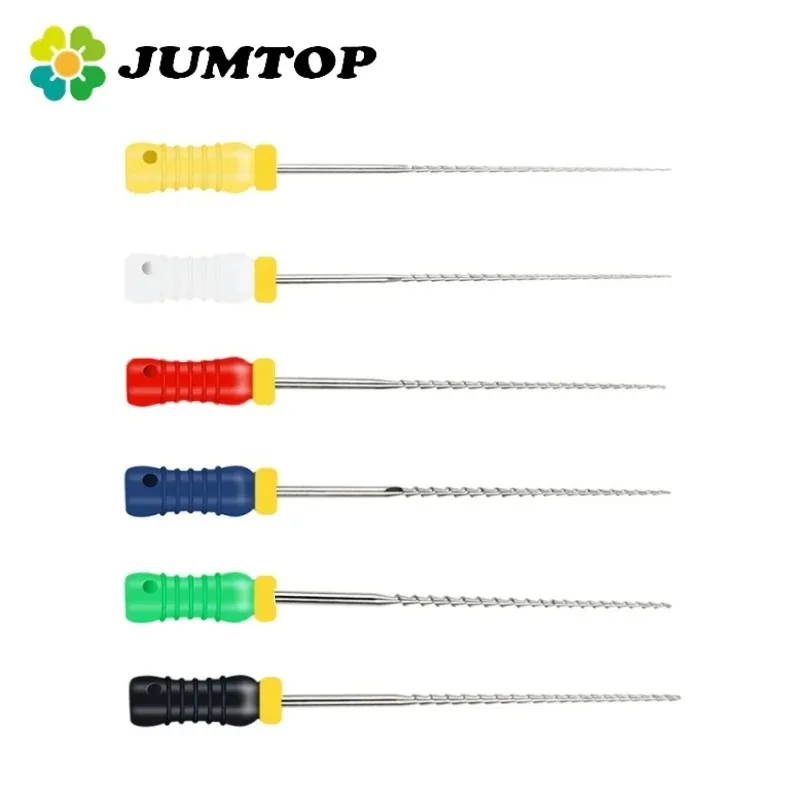 JUMTOP 6 Pçs/caixa Arquivos Dentários H 21mm/25mm Arquivos Endodônticos de Canal Raiz de Aço Inoxidável Arquivos de Uso Manual Ferramentas de Tratamento de Dentista