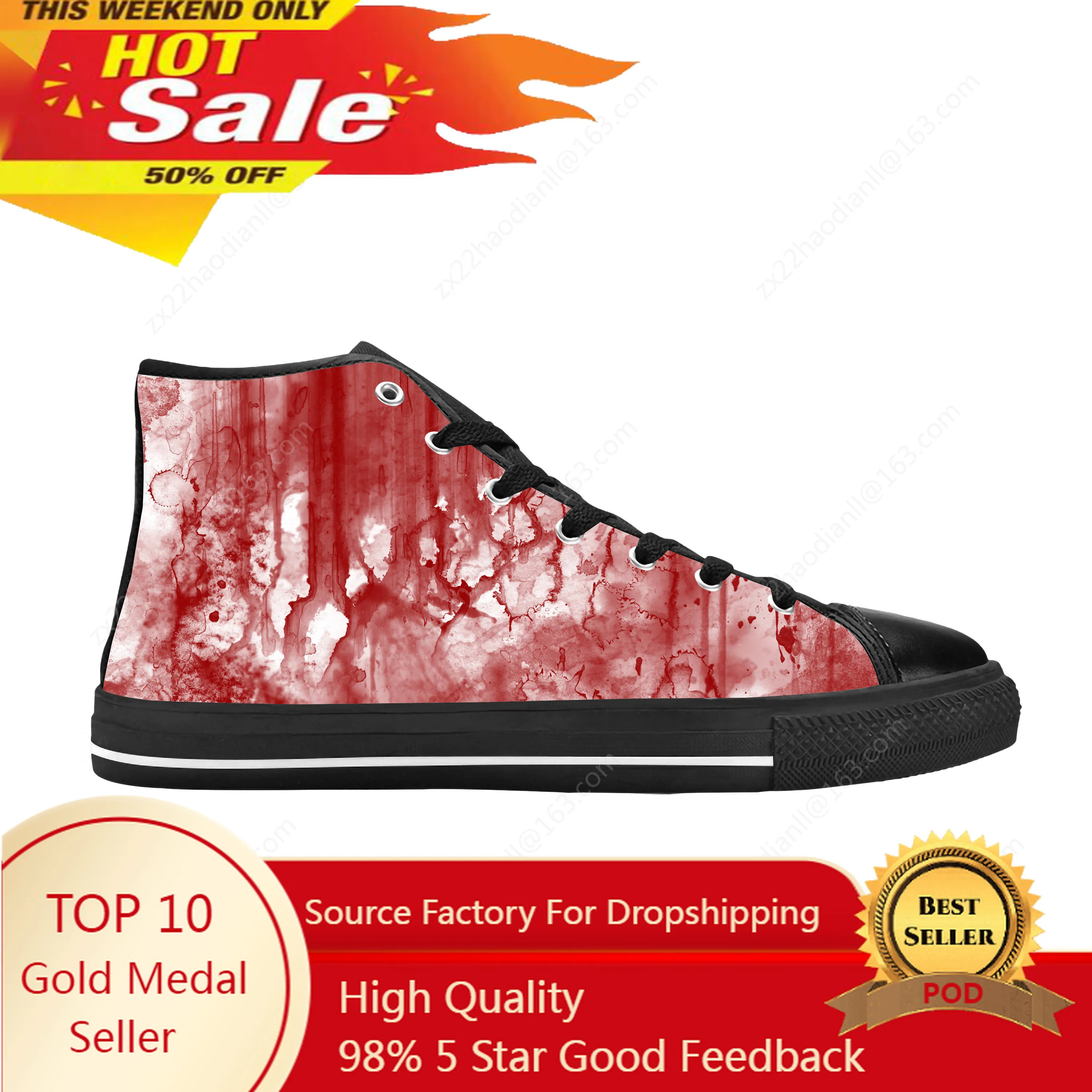 

Blood Bloody Pattern Horror Halloween Goth Gothic Casual Cloth Shoes High Top Comfortable Breathable 3D Print Men Women Sneakers