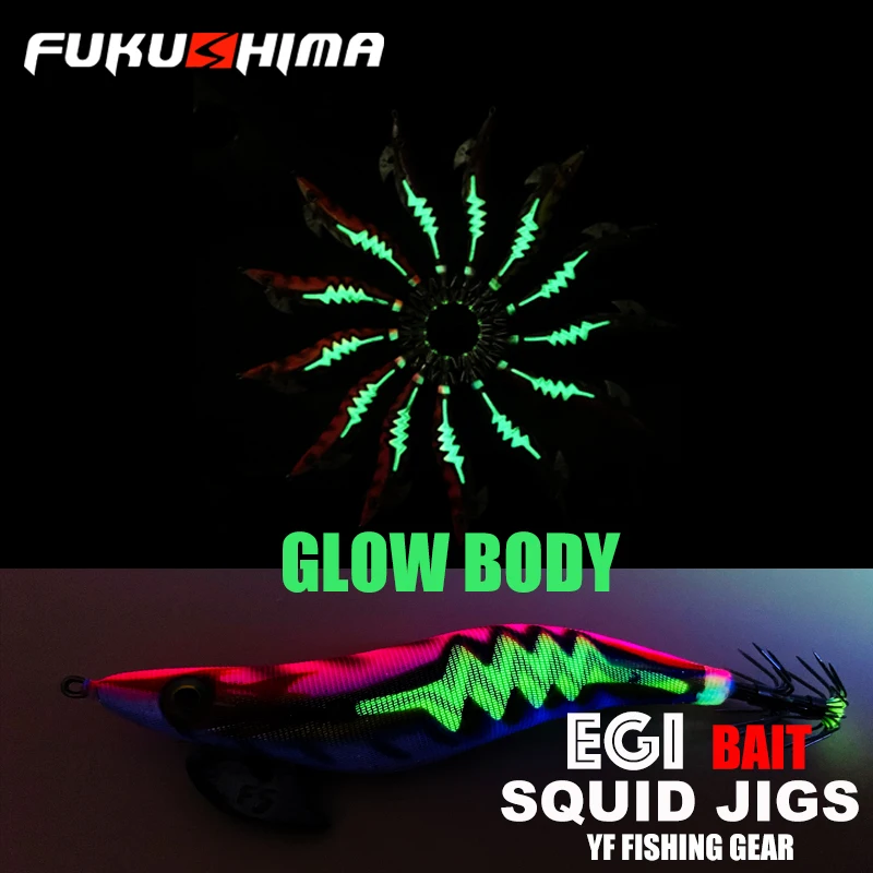 FUKUSHIMA II SQUID JIGS GLOW EGI LURE FISHING WOOD SHRIMP BAIT SHARP HOOKS 21GRAMS CUTTLEFISH OCTOPUS BOAT  ROCK FISHING